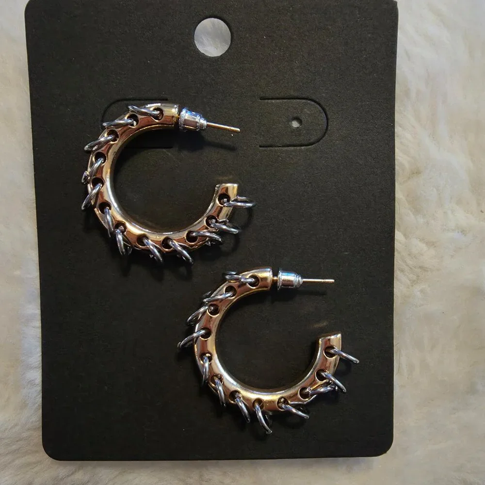 {2/$30} Silver and Gold Medium Hoops. NWT. Grunge Goth Glam Steampunk Edgy Moto
